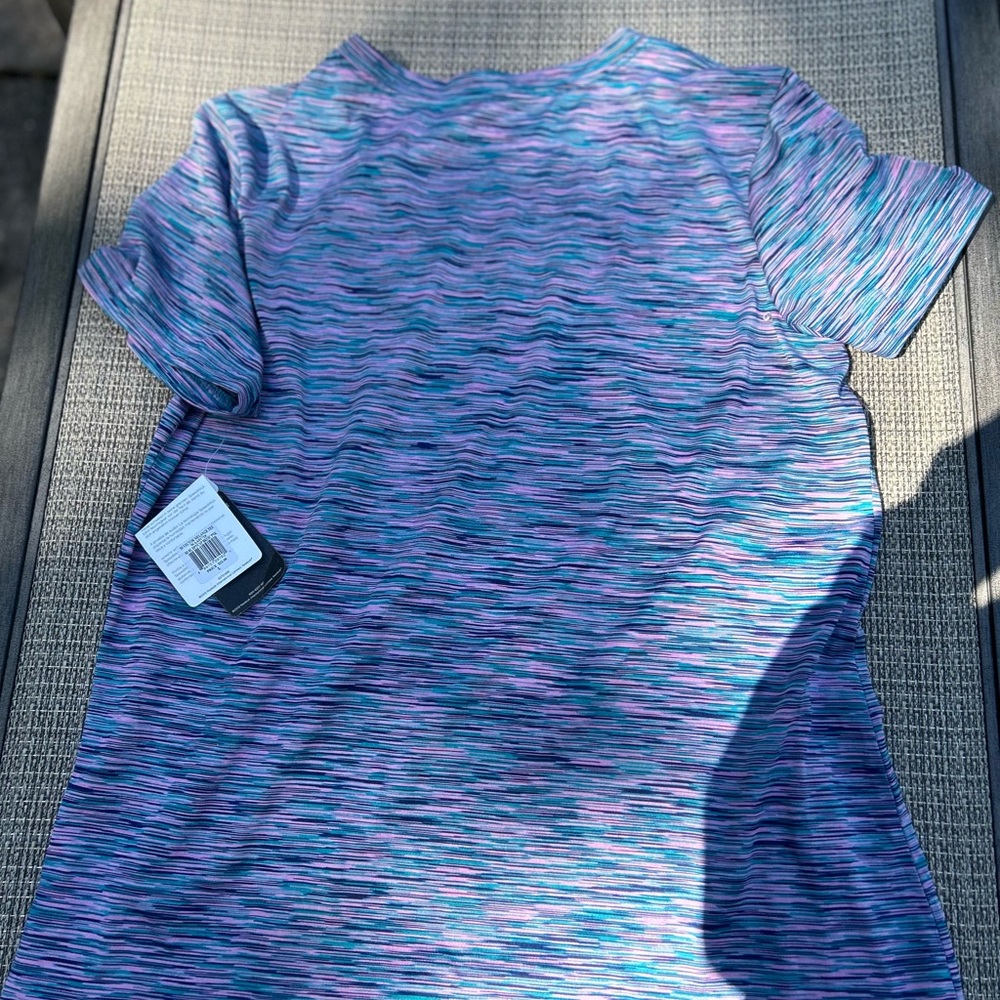 Women’s Reebok v neck speed wick top. Blue and pink. NWT large